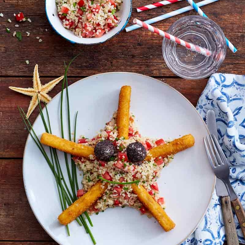 Bulgursalat mit leckeren Fischstäbchen