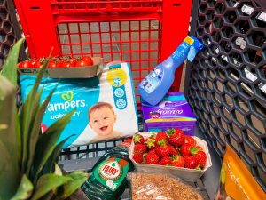Bei uns sind folgende P&G-Produkte im Einkaufswagen gelandet: Pampers, Febreze, Always und Fairy.