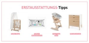Babyzimmer-Ideen, die sich lohnen: Sleepi™ (ca. 429 Euro Stokke), Flexi Bath® (62 Euro über Stokke), Tripp Trapp® Newborn Bundle (308 Euro über Stokke) sowie Home™ Dresser (398 Euro über Stokke).
