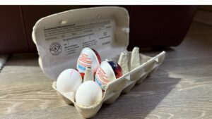 Ein wirklich schneller Wichtelstreich: Eier aus der Packung gegen Überraschungseier tauschen.