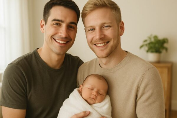 Mit Hilfe der In-vitro-Gametogenese könnten theoretisch zwei Papas ein genetisch mit beiden verwandtes Baby bekommen.